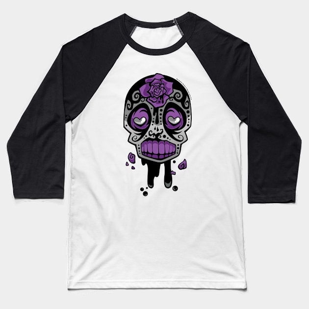 Grey and Purple Ink-Rose Skull Baseball T-Shirt by Shanimation